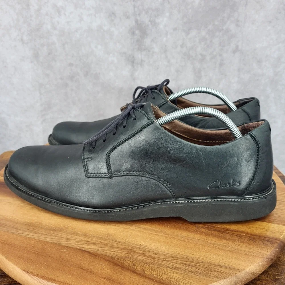 Clarks Oxford Shoes Mens 11 M‎ Black Leather Waterproof Lace Up Casual 82465